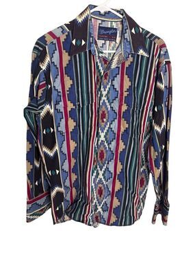 Vintage WRANGLER X-Long Tails Single Stitching AZTEC Pearl Snap SHIRT